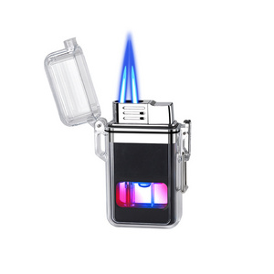 Transparent waterproof and visible gas lighter, direct blue flame and windproof gradient lighter