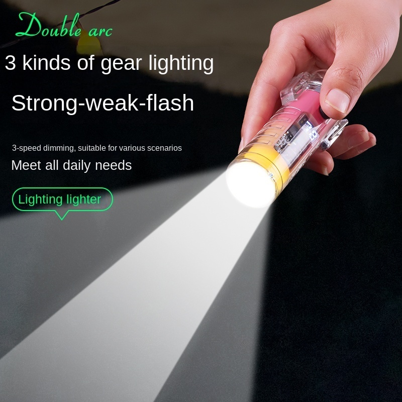 Waterproof transparent shell rechargeable double arc lighter with flashlight, compass, outdoor lighter