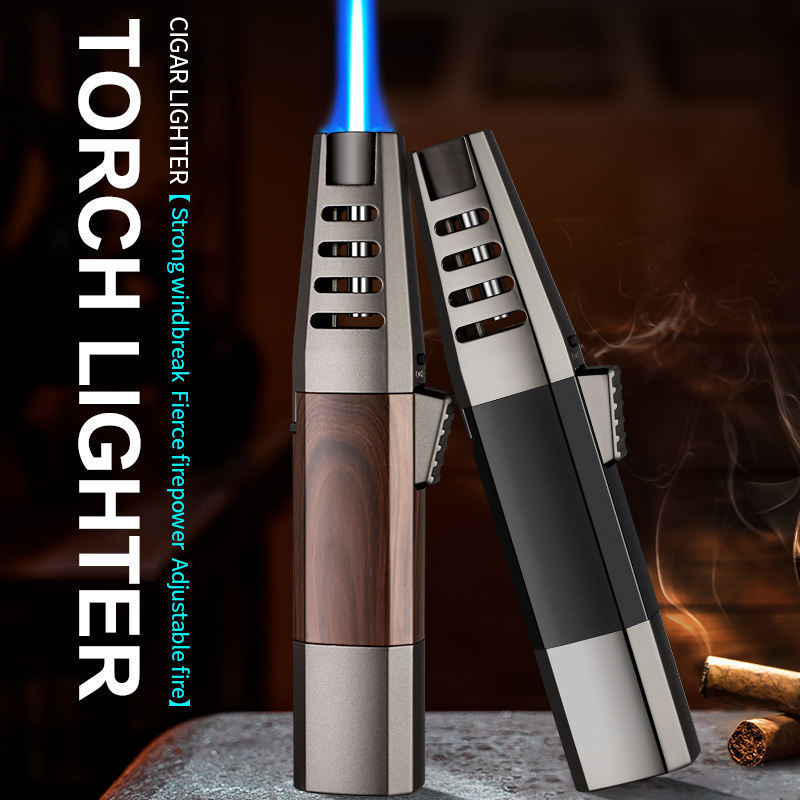 High quality blue jet flame torch Lighter butane gas refillable windproof lighter for cigar kitchen BBQ