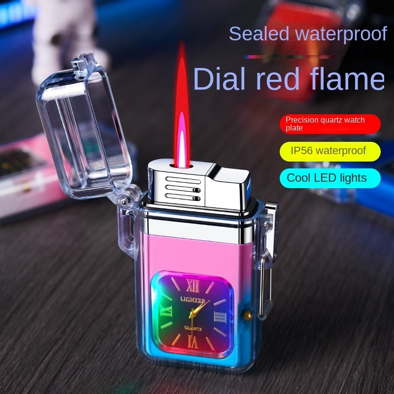 Transparent waterproof and windproof watch lighter, visible gas inflatable cigarette lighter