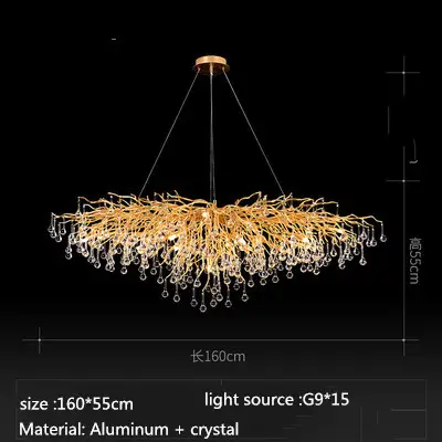 Modern large branch nordic creative brass gold dining living room hotel luxury ceiling pendant light led  crystal chandeliers