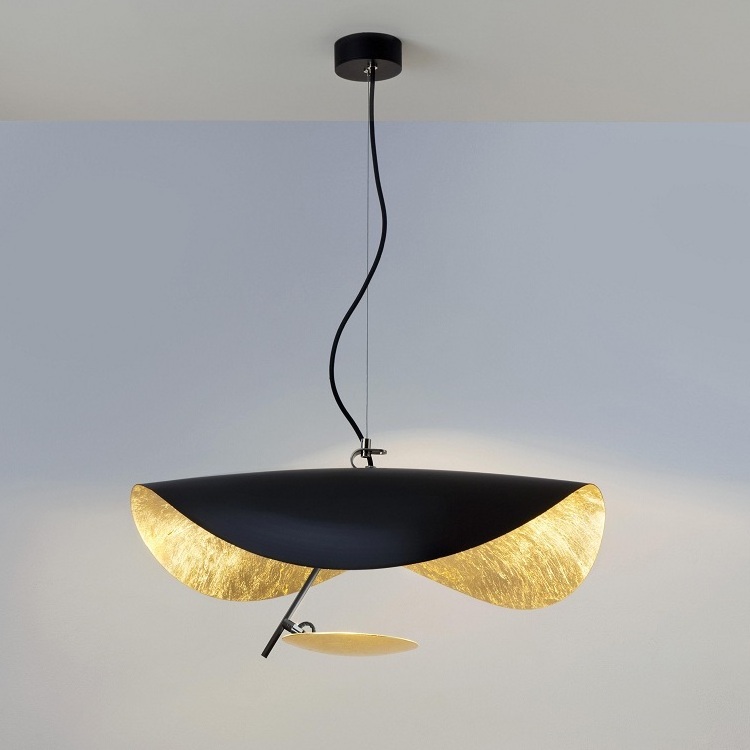 Italy design nordic creative black gold foil chandelier bedroom art ceiling lamp modern elegant metal hat pendant light