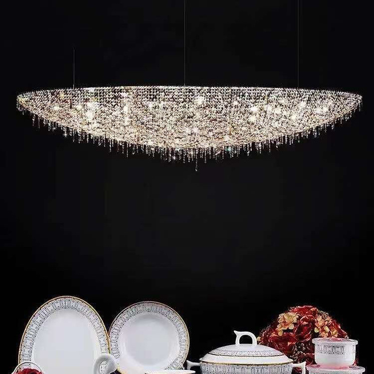 Simple Oval Chandelier Luxury Round Pendant Light Modern Clear K9 Crystal Chandelier for Bar Villa Decor