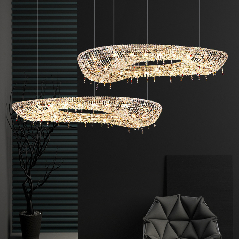 Simple Oval Chandelier Luxury Round Pendant Light Modern Clear K9 Crystal Chandelier for Bar Villa Decor