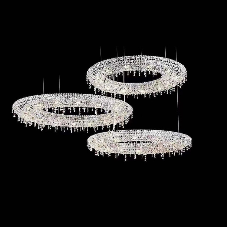 Simple Oval Chandelier Luxury Round Pendant Light Modern Clear K9 Crystal Chandelier for Bar Villa Decor