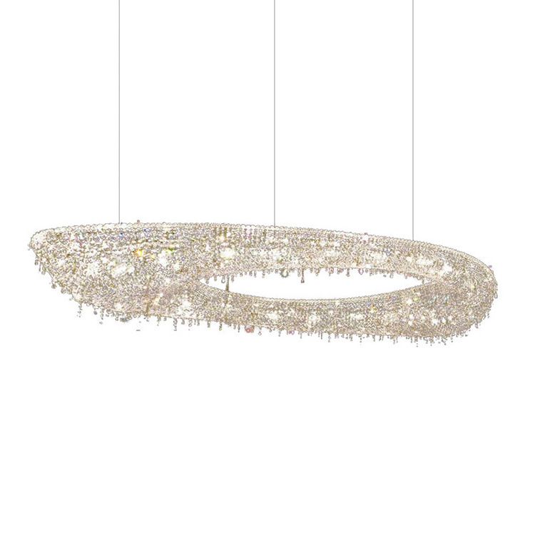 Simple Oval Chandelier Luxury Round Pendant Light Modern Clear K9 Crystal Chandelier for Bar Villa Decor