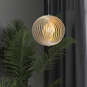 Novelty Rotatable Round Wood Pendant Lights Restaurant Kitchen Lamp Bedside Lighting Fixtures E27 Bulb