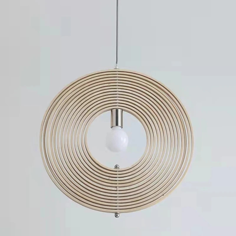 Novelty Rotatable Round Wood Pendant Lights Restaurant Kitchen Lamp Bedside Lighting Fixtures E27 Bulb