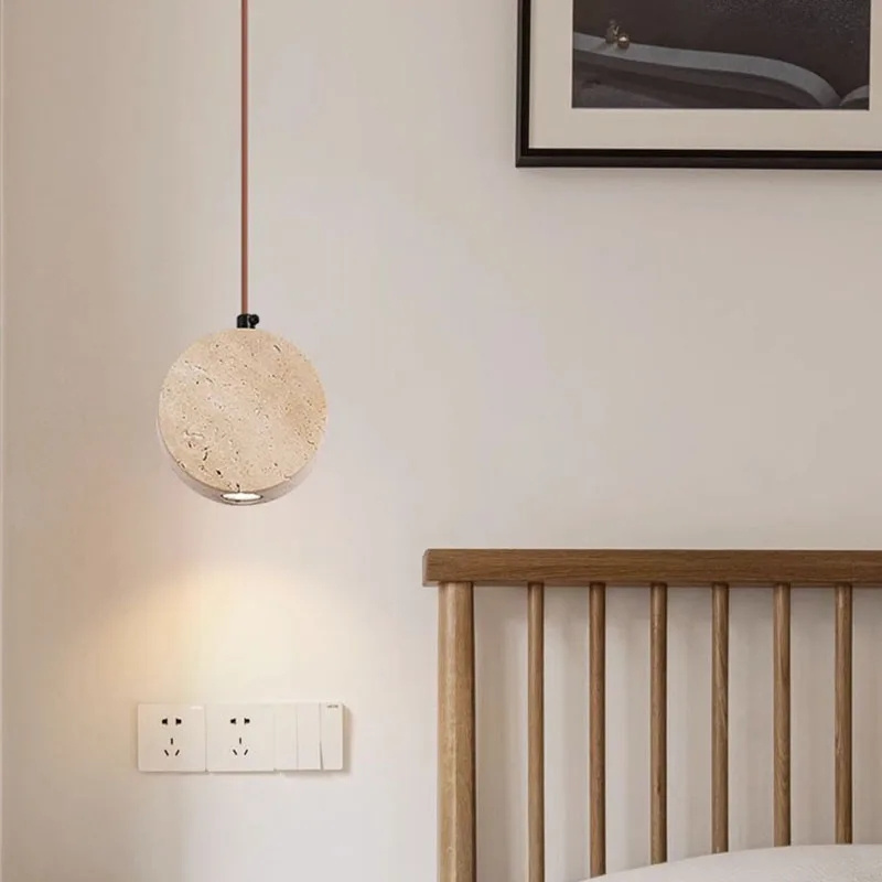 Modern nordic hotel bedroom dining room creative decor fixture lamp wabi sabi round natural hole stone ceiling light