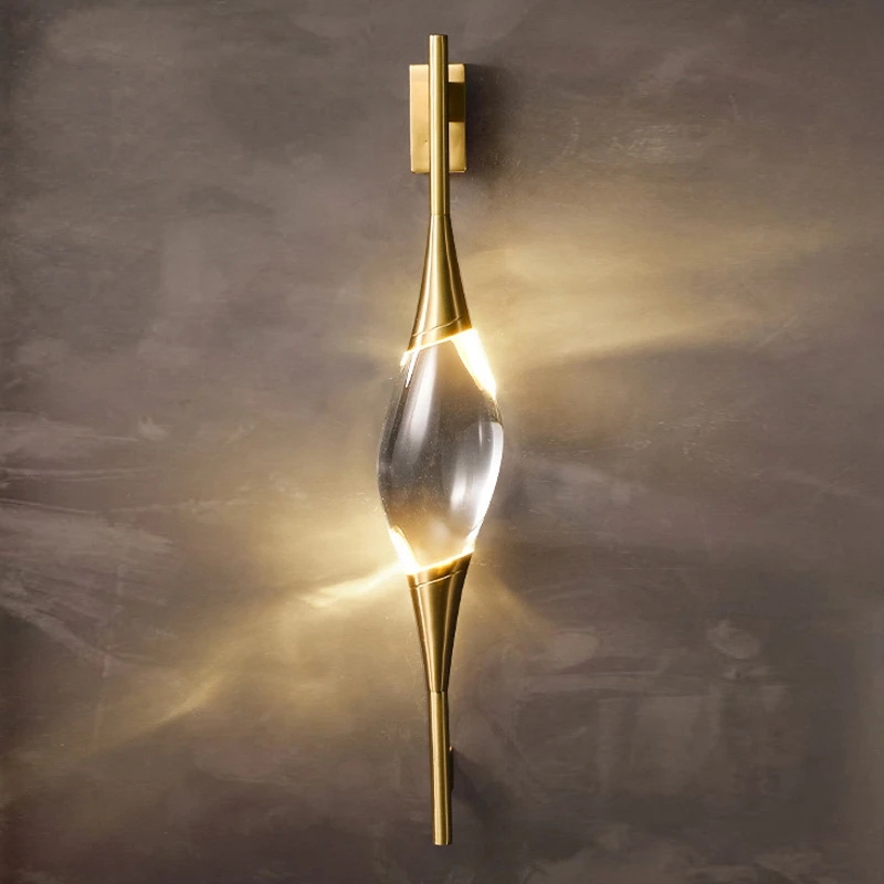 Postmodern Copper Crystal Wall Lamp Designer Simple Decoration Living Room Lighting Dining Room Study Bedroom Bedside LED Sconce