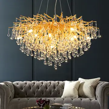 Modern large branch nordic creative brass gold dining living room hotel luxury ceiling pendant light led  crystal chandeliers