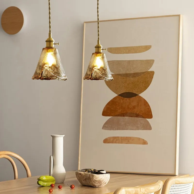 Nordic Retro Brass Glass Chandelier Restaurant Bedroom Bedside LED Pendant Light For Living Room Home Decoration Lighting