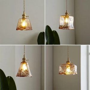 Nordic Retro Brass Glass Chandelier Restaurant Bedroom Bedside LED Pendant Light For Living Room Home Decoration Lighting