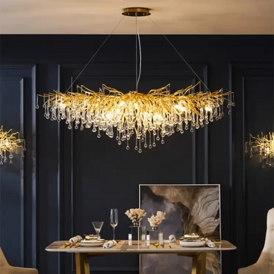 Modern large branch nordic creative brass gold dining living room hotel luxury ceiling pendant light led  crystal chandeliers