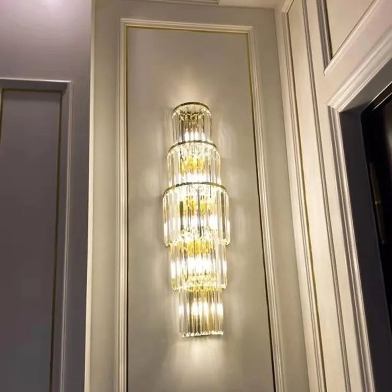 Clear Crystal Home Wall Sconces Parlor Tv Background Wall Lamp Gold Stainless Steel E14 Bulb Lighting Fixtures