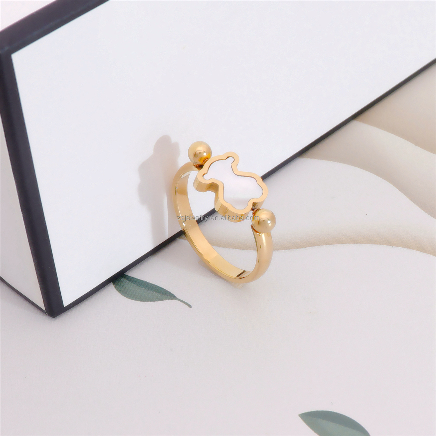 Fashion Toe Girl Gold Plated Shell Stone Custom Champion Rings Jewelry Women Stainless Steel Western Rings