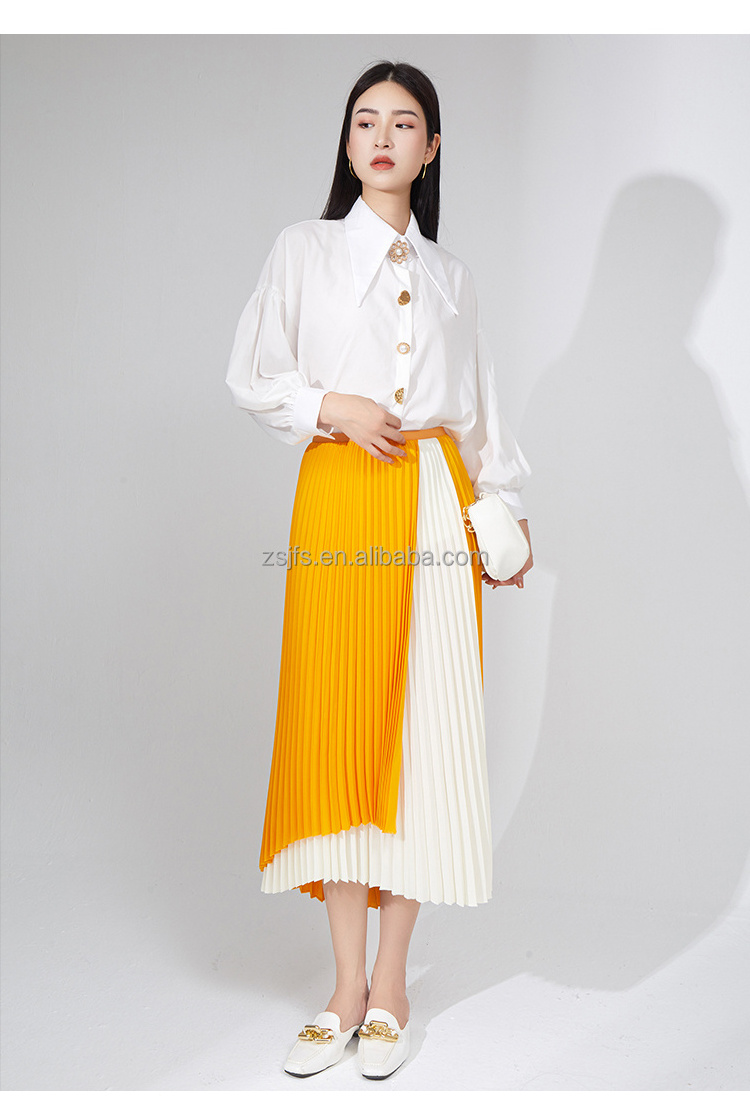 Asymmetrical A-line Skirt Fall 2023 New Arrival High Waist Slimming and Pleated Midi Skirt