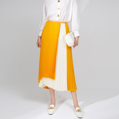 Asymmetrical A-line Skirt Fall 2023 New Arrival High Waist Slimming and Pleated Midi Skirt