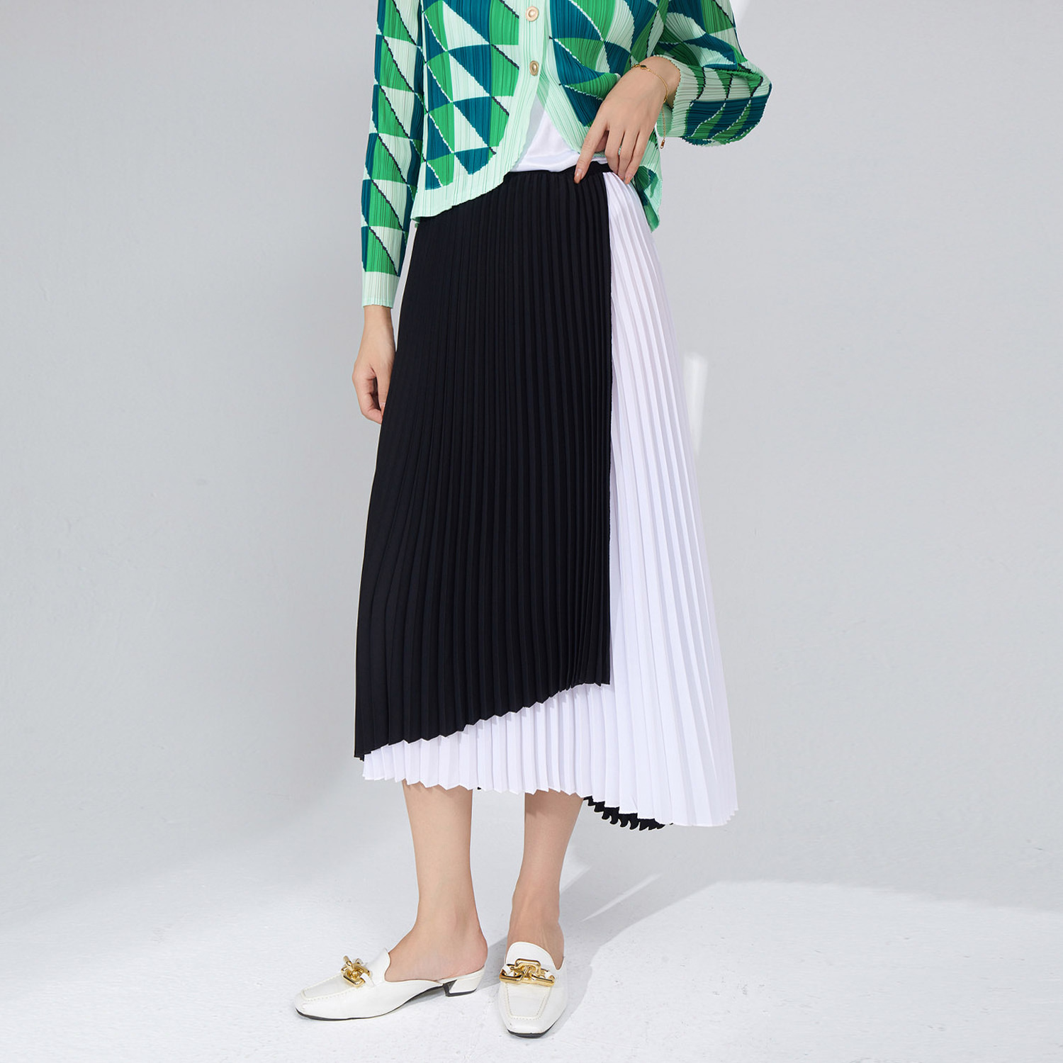 Asymmetrical A-line Skirt Fall 2023 New Arrival High Waist Slimming and Pleated Midi Skirt