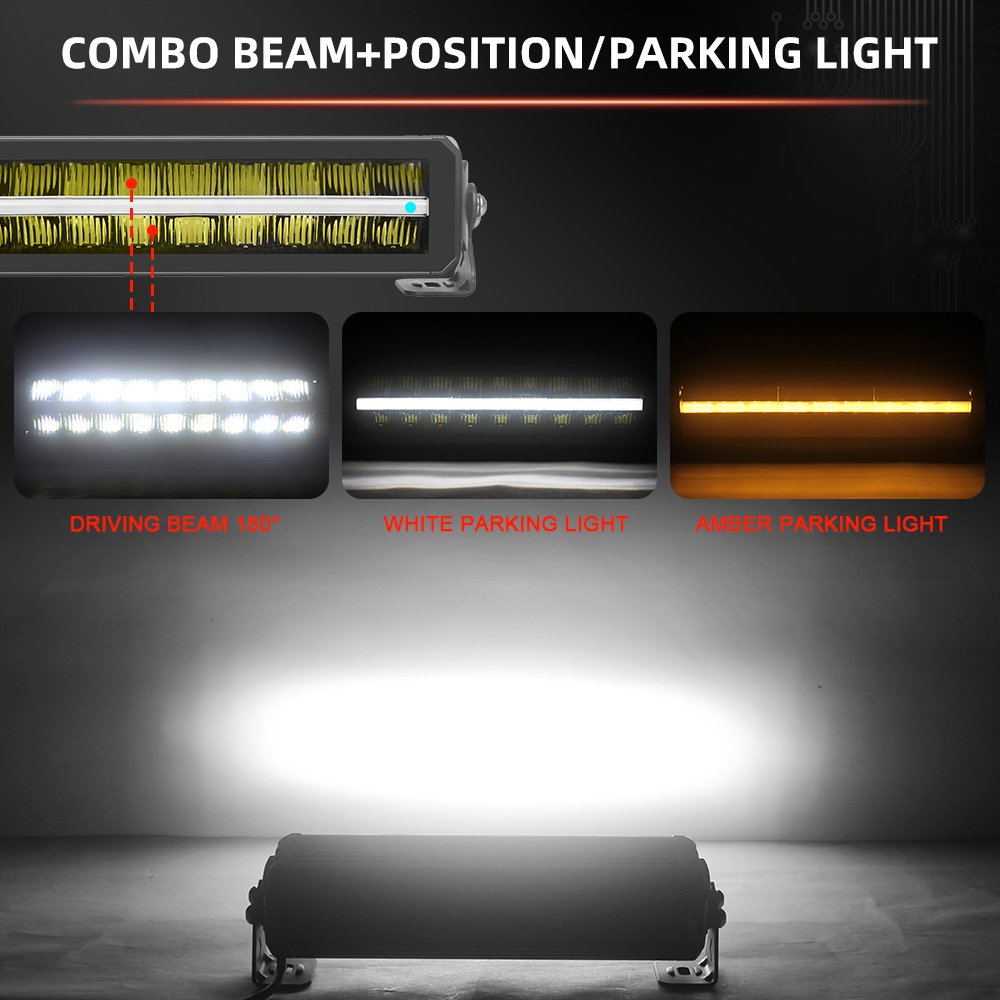 Brightest 22 32 42 52 Inch Spot Driving Beam strands Car E-marked ECE R112 White Amber DRL Position LED Light Bar