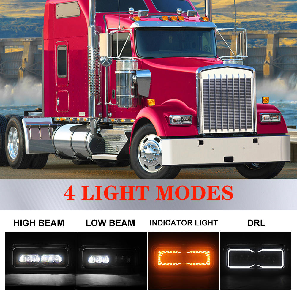 Auto Lighting System Led Rectangular High Low Beam Headlight For Freightliner fld 120