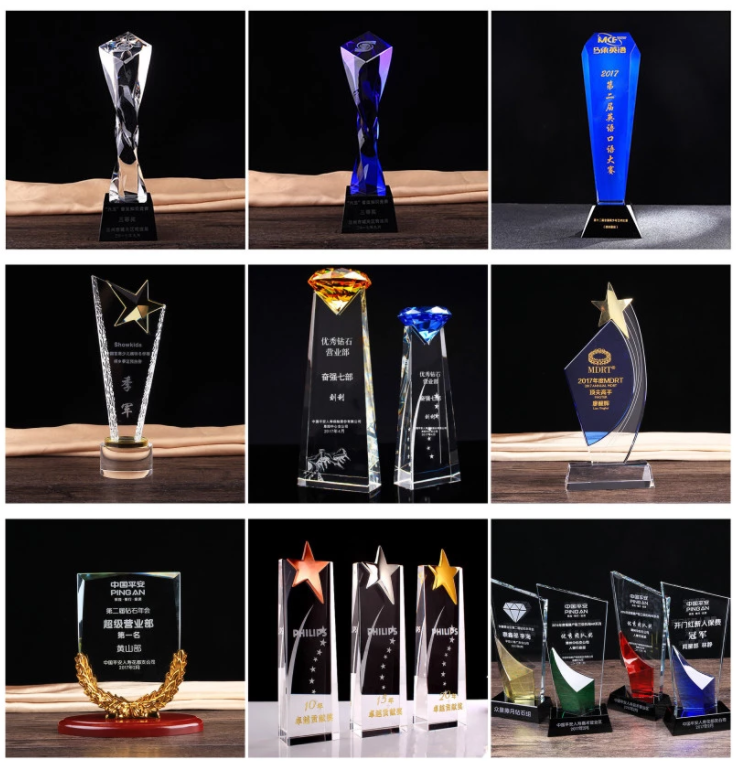 Crystal Diamond Glass Resin Acrylic Shield Trophies Blank Award 30 Years Woman Cricket Round Custom Glass Plastic Acrylic Trophy