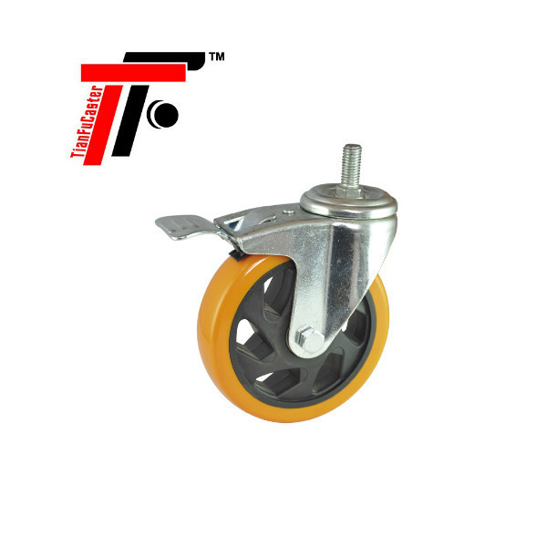 125 MM/5 inch Medium Duty PVC Double Ball Bearing Threaded Swivel Caster Wheel with/ without Brake for Trolley Cart