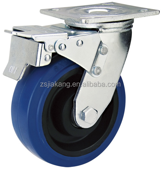 supper elastic Rubber Caster, trolley caster wheel, swivel with double lock and brake