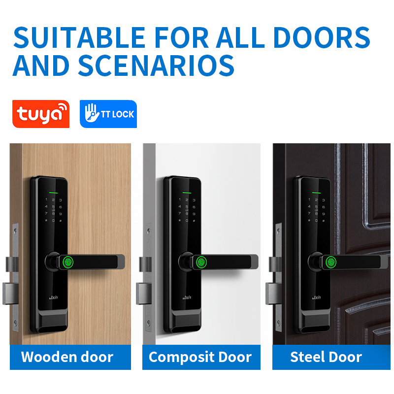 Wifi App Home Cerradura Inteligente Biometric Fingerprint Scanner Door Handle Tuya Smart Locks For Front Door Wi-Fi Zigbee