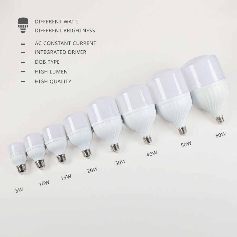 Factory Wholesale Price Energy Saving Led Light Bulbs Led B22/E27 Base T Bulbs for Home Living Room Use AC 5W to 60W