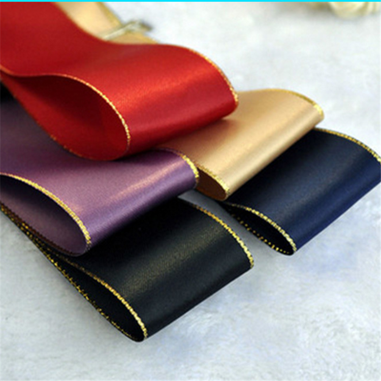 high quality Polyester Single Face Satin Ribbon with gold edged