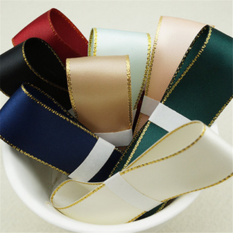 high quality Polyester Single Face Satin Ribbon with gold edged