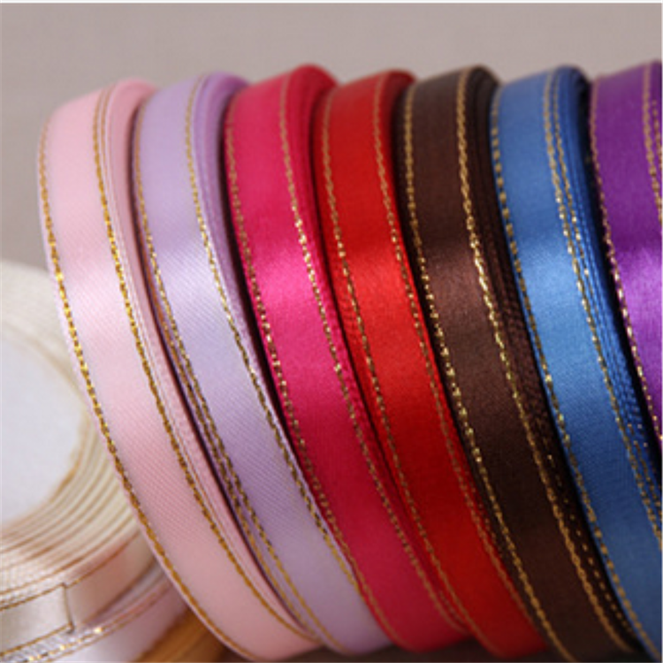 high quality Polyester Single Face Satin Ribbon with gold edged