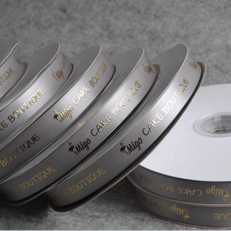 Wholesale custom logo 3D gold foil printed ribbon