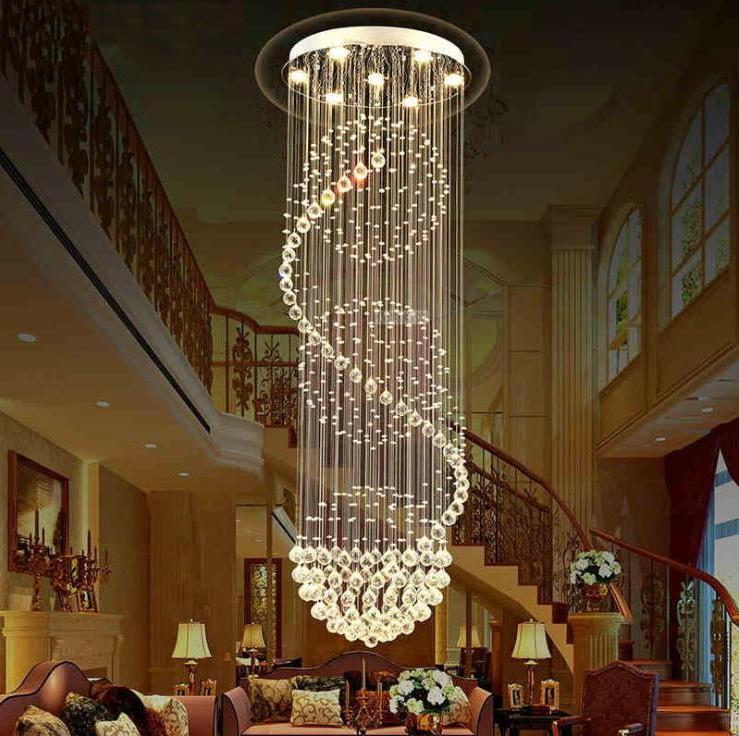 Modern Long LED Spiral Living Crystal Chandeliers Lighting Indoor Fixture for Staircase Stair Chandeliers