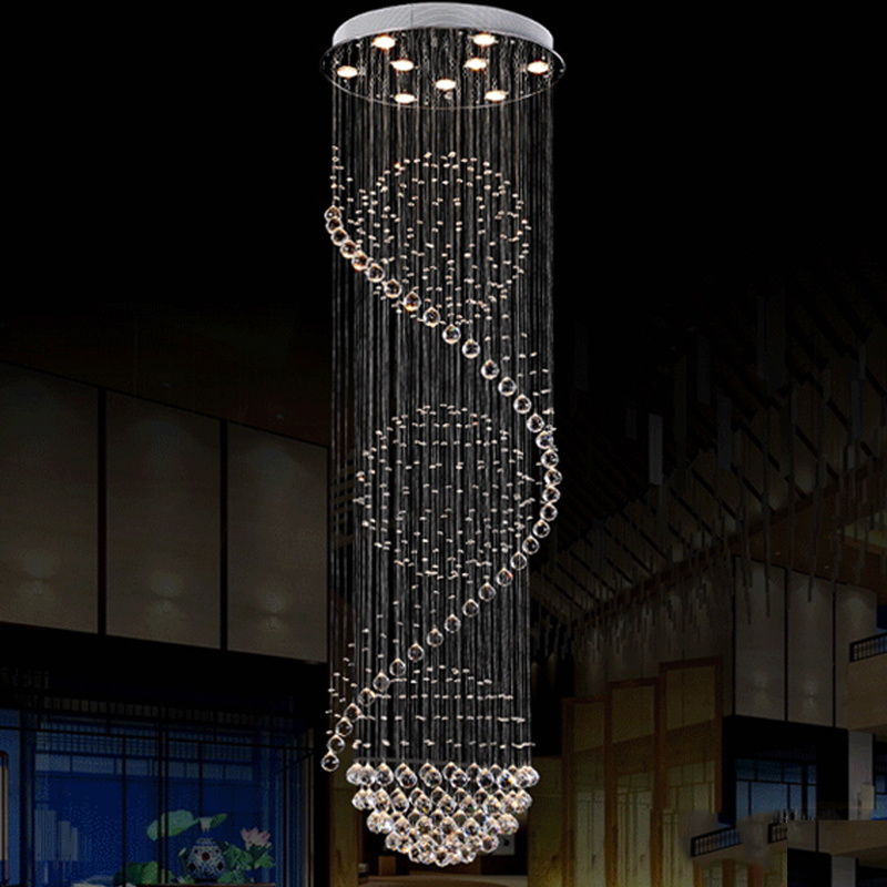 Modern Long LED Spiral Living Crystal Chandeliers Lighting Indoor Fixture for Staircase Stair Chandeliers