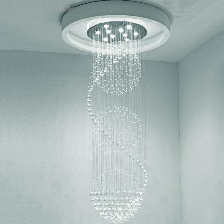 Modern Long LED Spiral Living Crystal Chandeliers Lighting Indoor Fixture for Staircase Stair Chandeliers