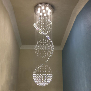 Modern Long LED Spiral Living Crystal Chandeliers Lighting Indoor Fixture for Staircase Stair Chandeliers