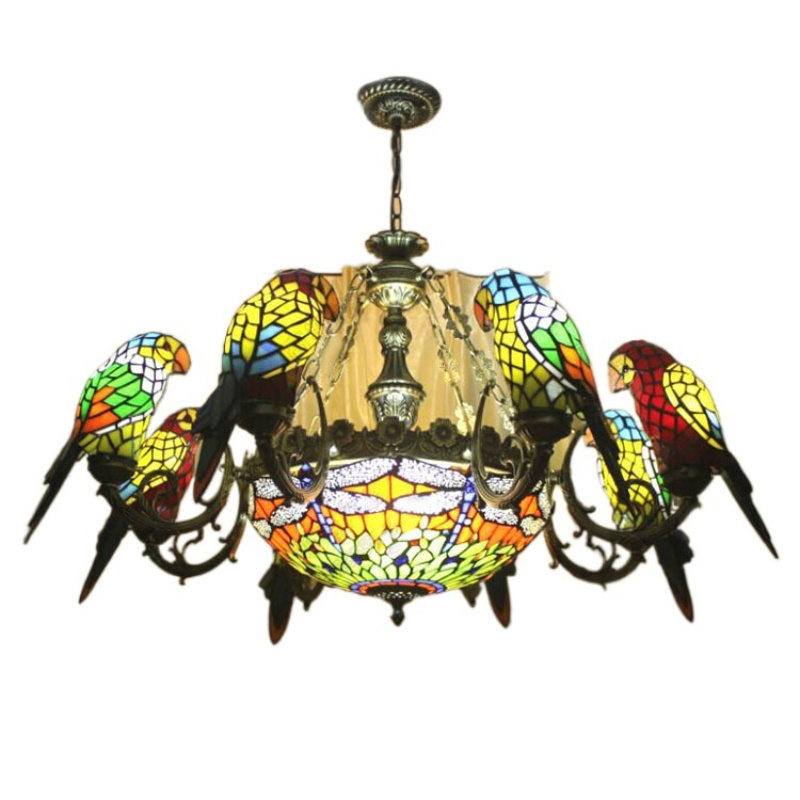 Parrots Dragonfly Chandelier European Style Artistic Classical Stained Glass Suspension Light Hanging art chandelier