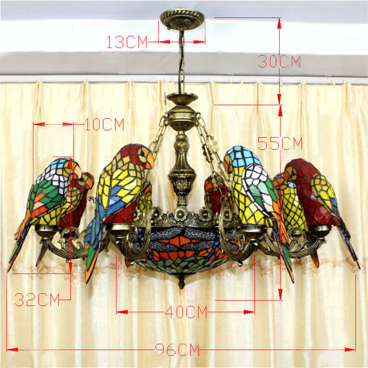 Parrots Dragonfly Chandelier European Style Artistic Classical Stained Glass Suspension Light Hanging art chandelier