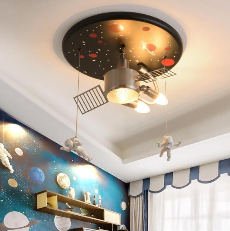 circles ceiling lights personality science and technology feeling astronaut satellite boy room cartoon kids lighting ceiling