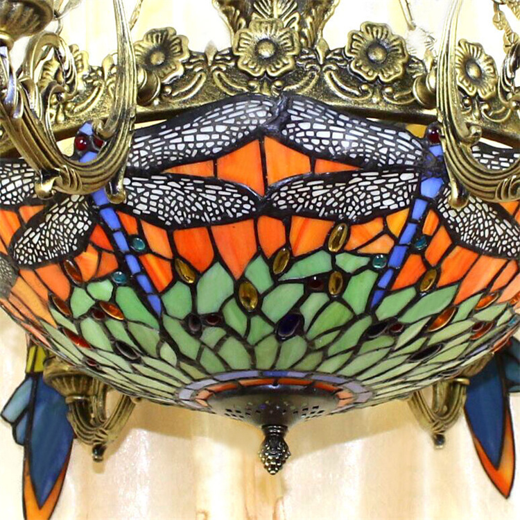 Parrots Dragonfly Chandelier European Style Artistic Classical Stained Glass Suspension Light Hanging art chandelier