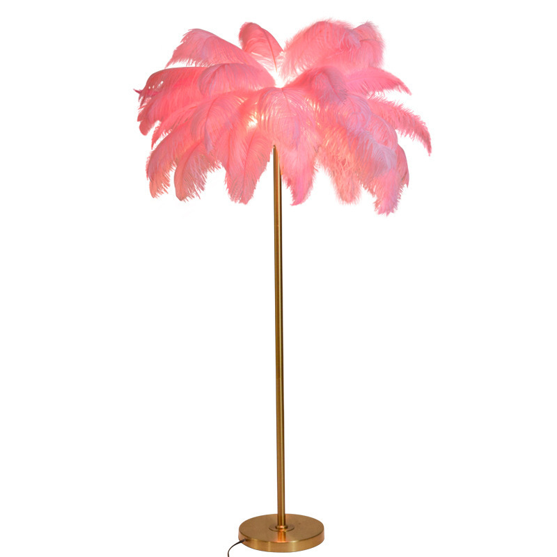 Living Room American Bedroom Bed Decoration Floor Lamp LED Led Lights Iron 90 Piano Lamp Push Button Pink Lamp Ostrich Feather