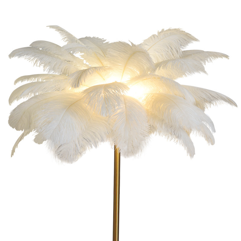 Living Room American Bedroom Bed Decoration Floor Lamp LED Led Lights Iron 90 Piano Lamp Push Button Pink Lamp Ostrich Feather