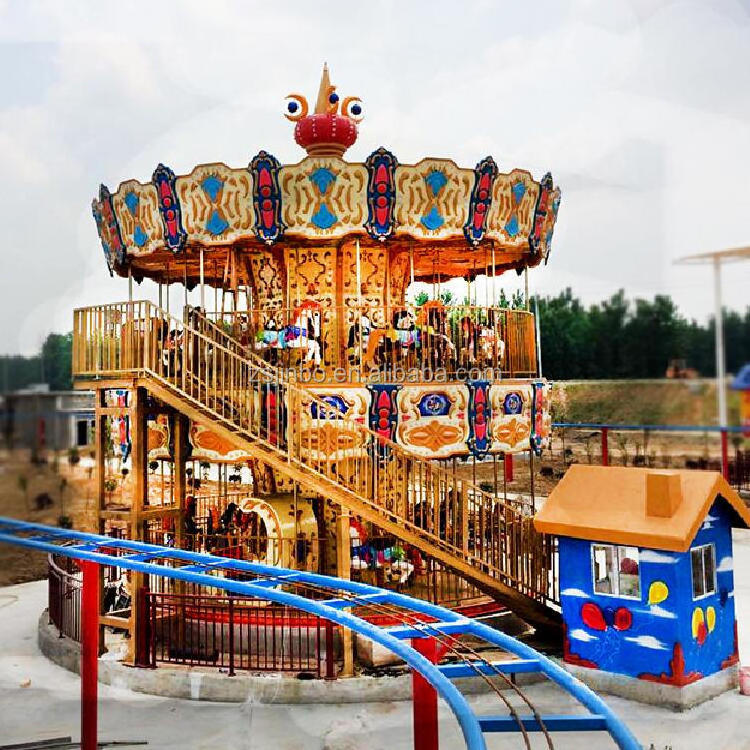 outdoor theme park machine kids and adult  luxury two layers reverse rotation carousel horses FRP for sale