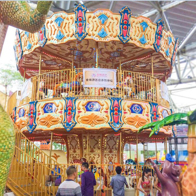 outdoor theme park machine kids and adult  luxury two layers reverse rotation carousel horses FRP for sale