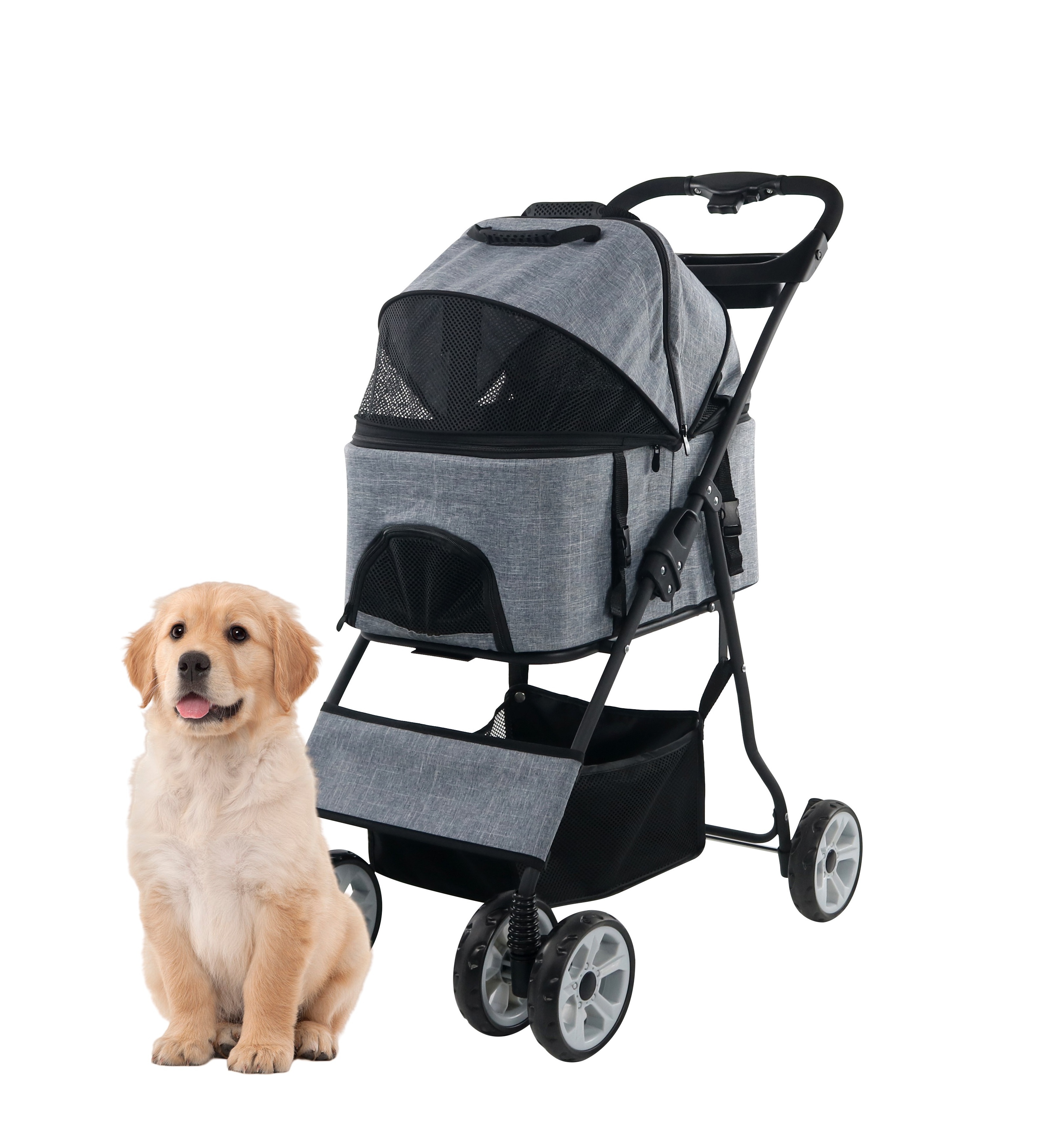 Pet Carriers Comfortable Pet Travel Carrier for Small Medium Dog Cat Folding Puppy Trolley with Storage Basket Pet Stroller