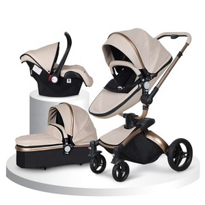 Luxury Baby Stroller 3 in 1 PU Leather Egg Infant Trolley Travel System Stroller Baby Pushchair High View Baby Combo Stroller