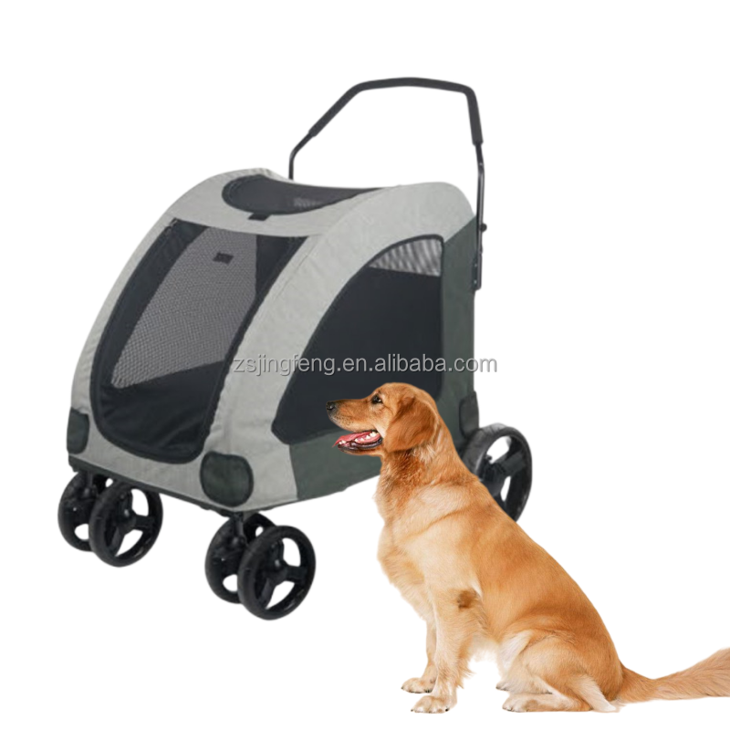 Factory Detachable Pet Stroller Medium Folding Pet Stroller With Large Wheels Adjustable handle And Pet Chain