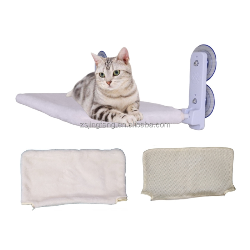 Cat Hammock Bed Cat Perch Window Sill Suction Cup Pet Hammock Seat with Soft Furry Bed Mesh 2 Sides Cover Climb Cat Shelf